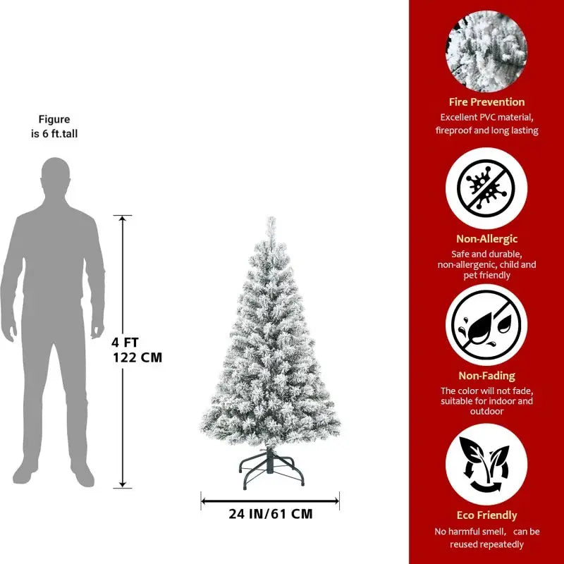 Albero di Natale artificiale spento Albero di Natale finto floccato con neve con base pieghevole - 4ft - PRODOTTI