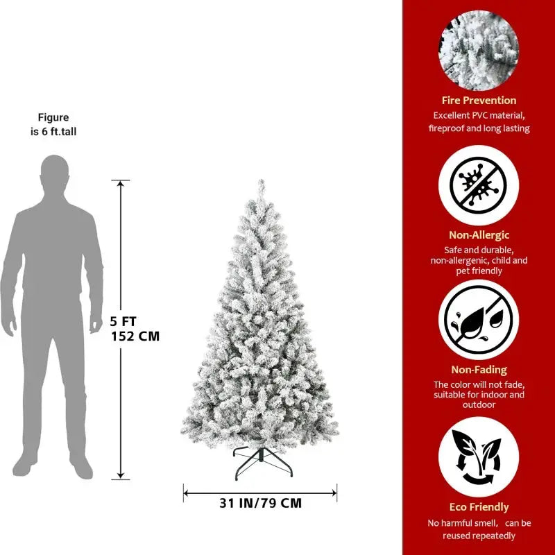 Albero di Natale artificiale spento Albero di Natale finto floccato con neve con base pieghevole - 5ft - PRODOTTI