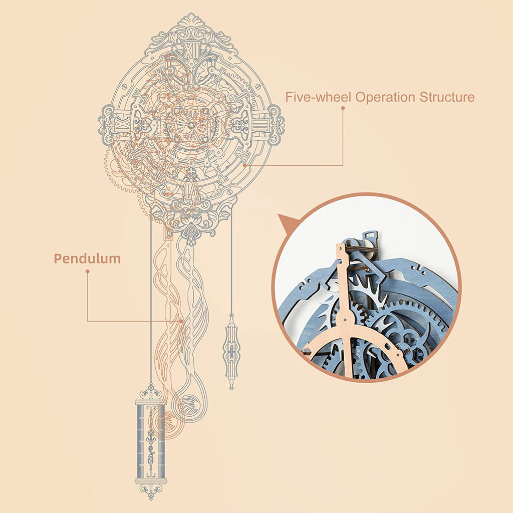 Robotime ROKR Orologio da Parete Note Romantiche LC701 - Puzzle 3D Legno Musicale