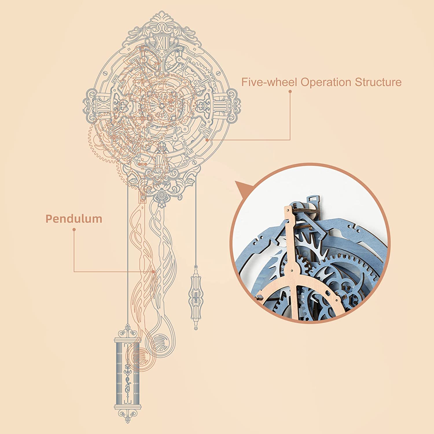 Robotime ROKR Orologio da Parete Note Romantiche LC701 - Puzzle 3D Legno Musicale