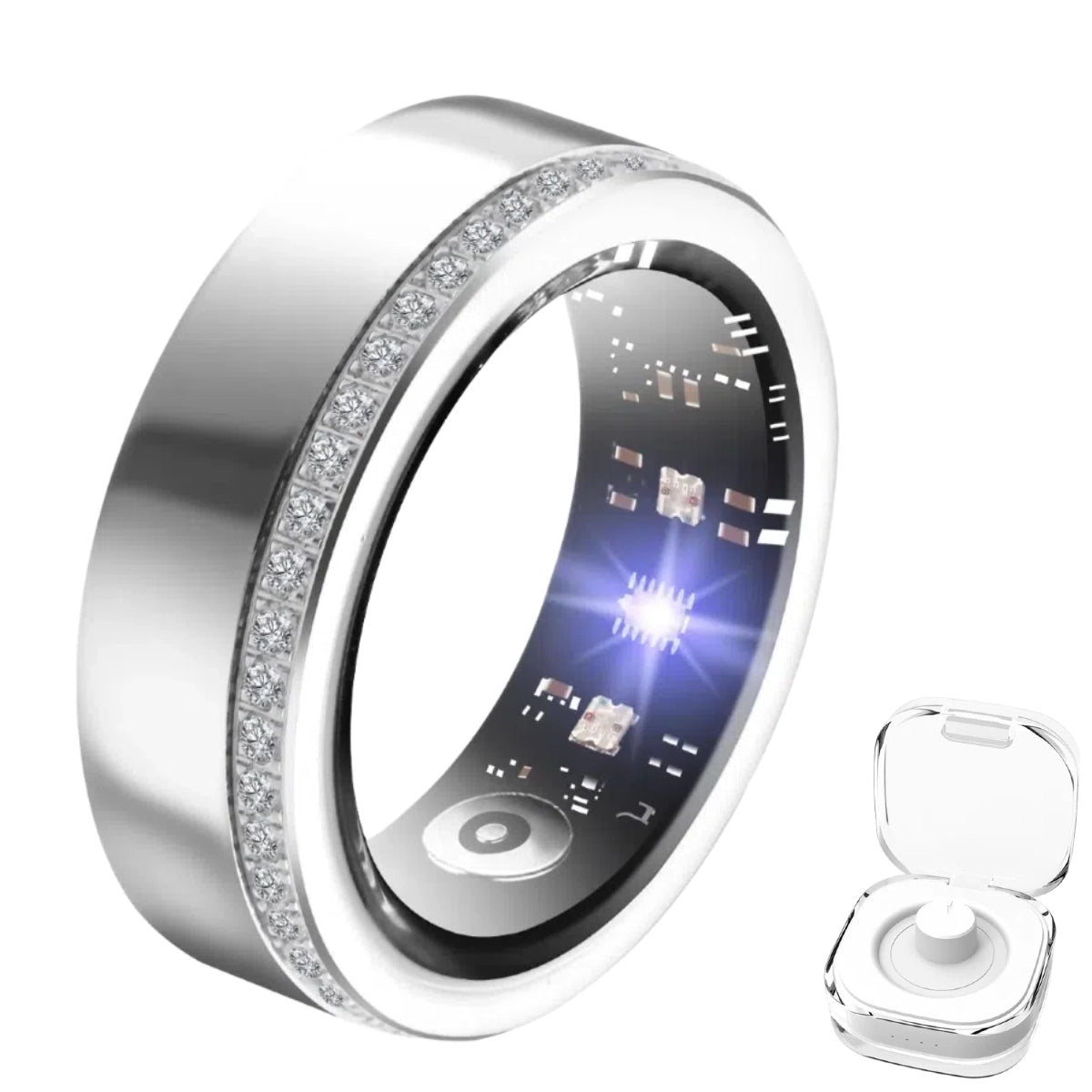 Anello Intelligente 2025 per Donna Lusso Elegante con Diamante e Nucleo Tech Visibile Monitoraggio Battito Cardiaco Sonno Fitness Salute IP68 Impermeabile