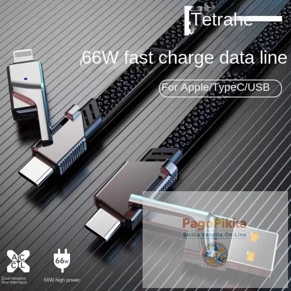 Cavo 4 in 1 di fabbrica doppio USB-C a Lightning ricarica rapida PD 2 in 1 da 100 W doppio USB da Type-C a Lightning