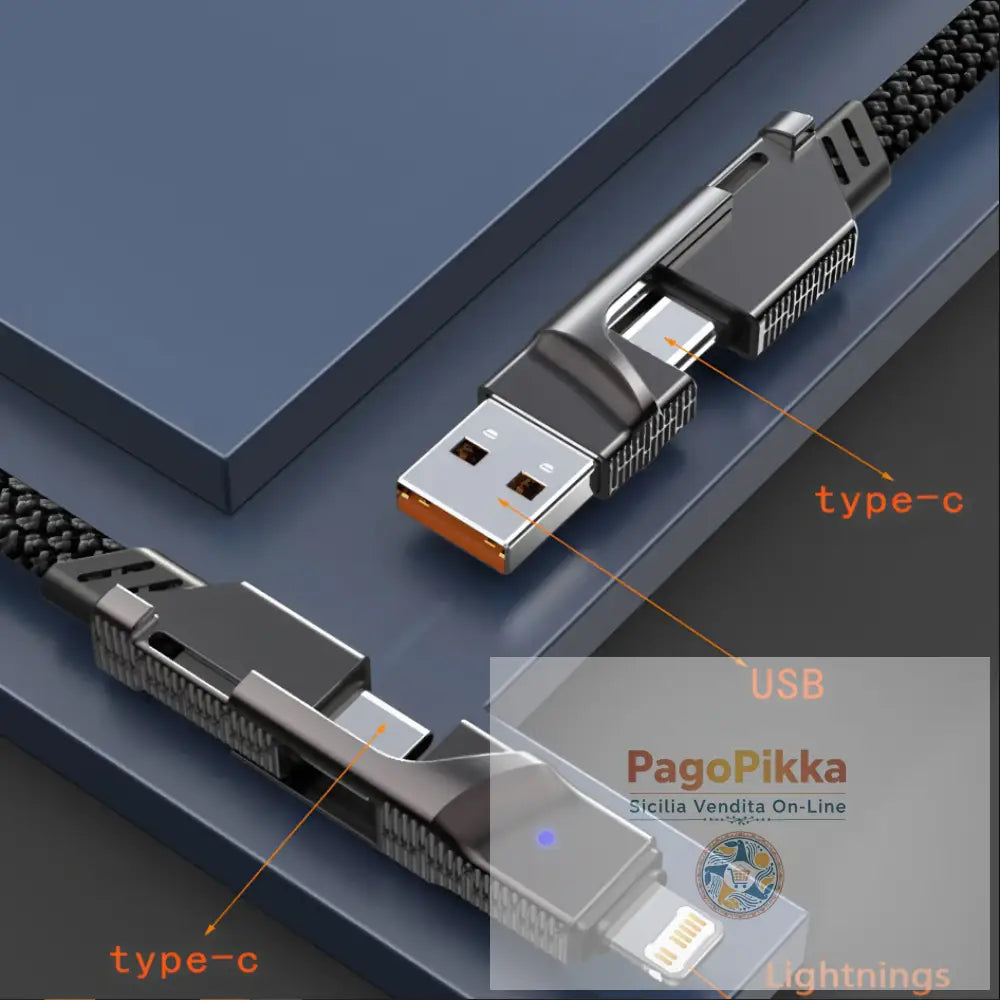Cavo 4 in 1 di fabbrica doppio USB-C a Lightning ricarica rapida PD 2 in 1 da 100 W doppio USB da Type-C a Lightning
