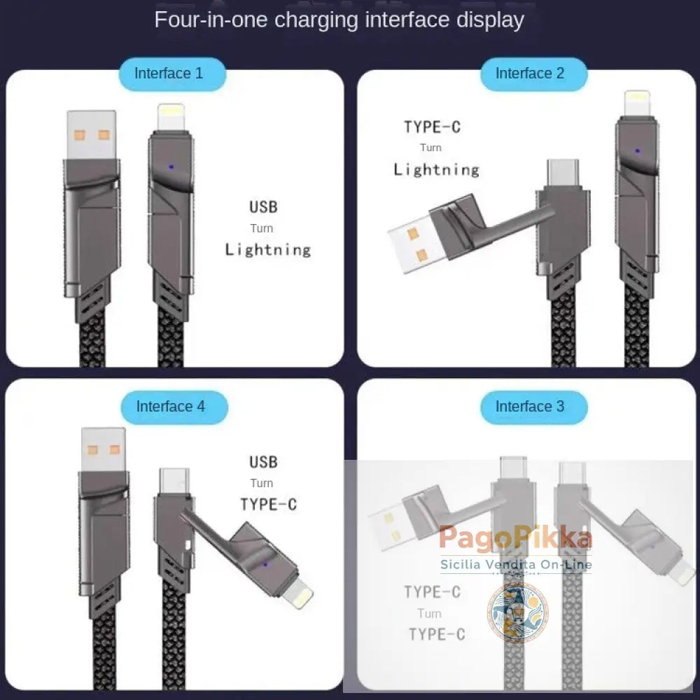 Cavo 4 in 1 di fabbrica doppio USB-C a Lightning ricarica rapida PD 2 in 1 da 100 W doppio USB da Type-C a Lightning