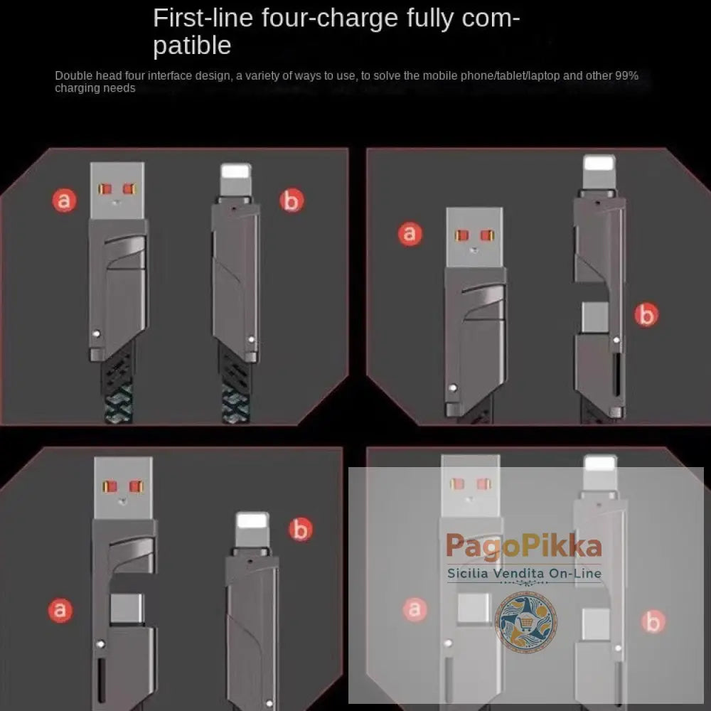 Cavo 4 in 1 di fabbrica doppio USB-C a Lightning ricarica rapida PD 2 in 1 da 100 W doppio USB da Type-C a Lightning
