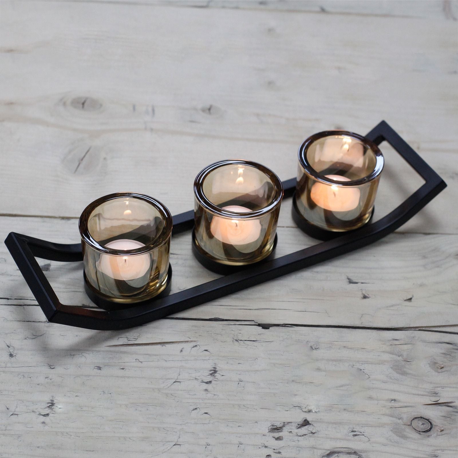 Centrepiece Iron Votive Candle Holder - 3 Cup Ledge - Centerpiece Iron Votive Candle Holders