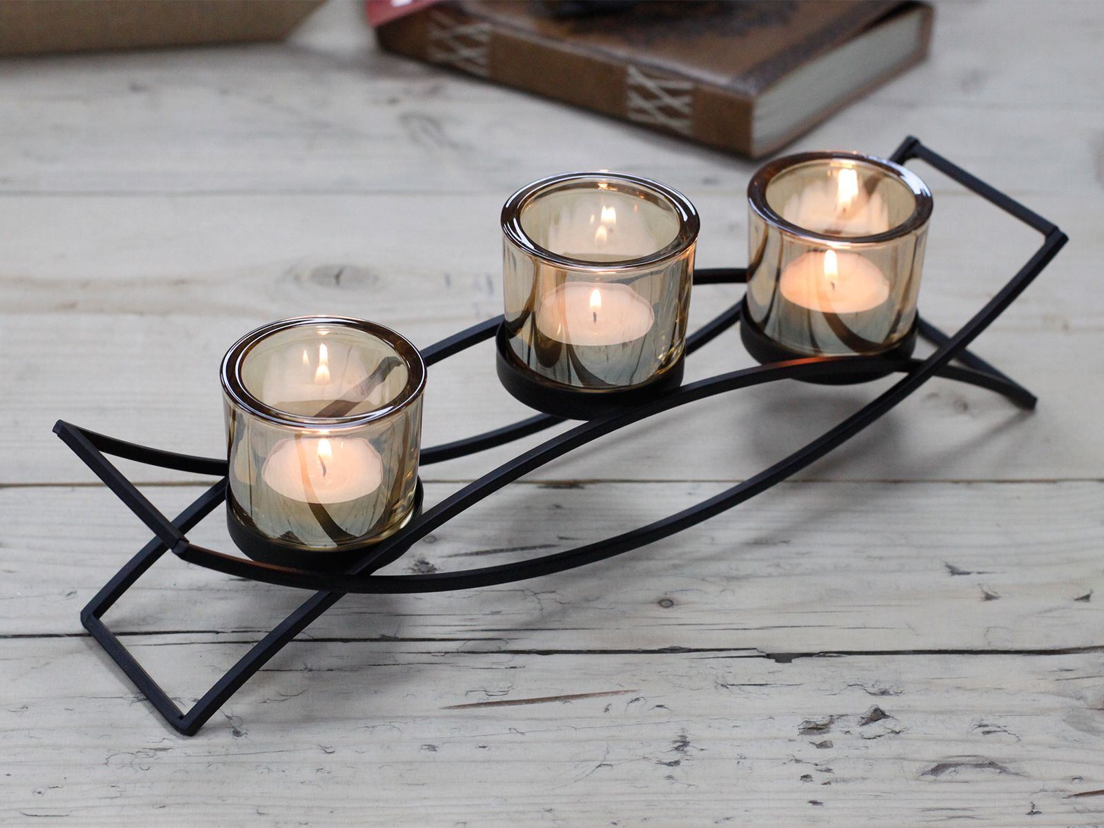 Centrepiece Iron Votive Candle Holder - 3 Cup Silluethe - Centerpiece Iron Votive Candle Holders