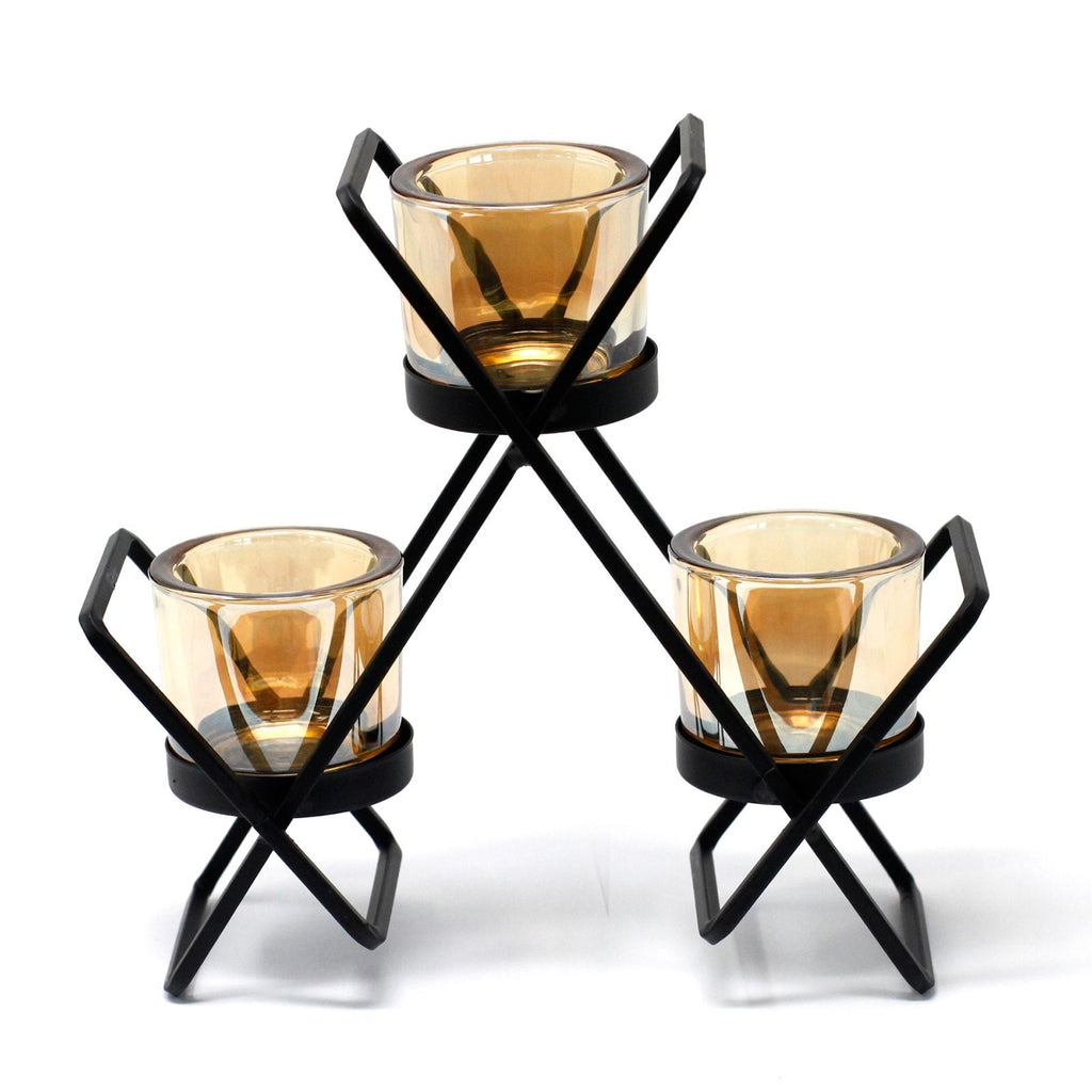 Centrepiece Iron Votive Candle Holder - 3 Cup Triangle - Centerpiece Iron Votive Candle Holders