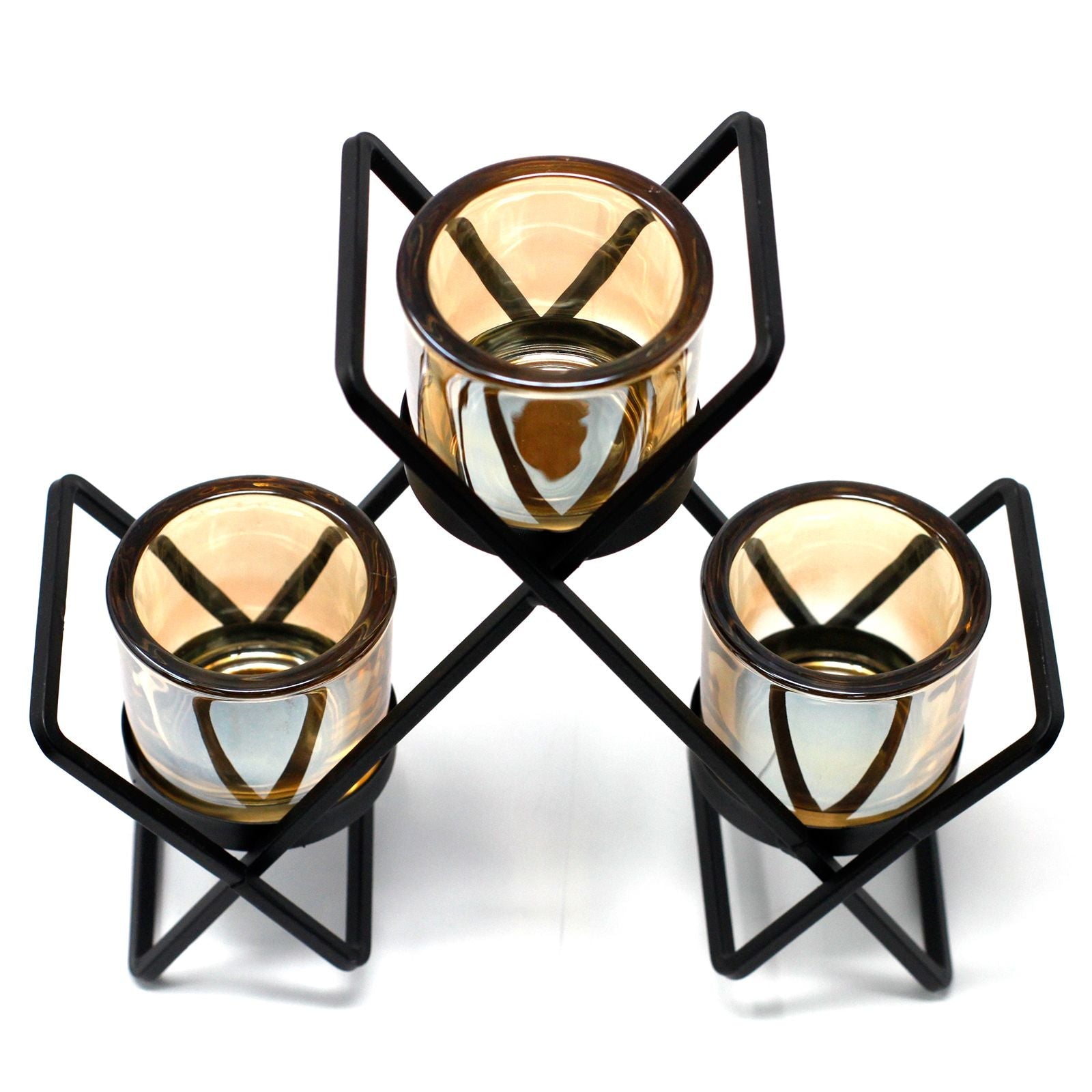 Centrepiece Iron Votive Candle Holder - 3 Cup Triangle - Centerpiece Iron Votive Candle Holders