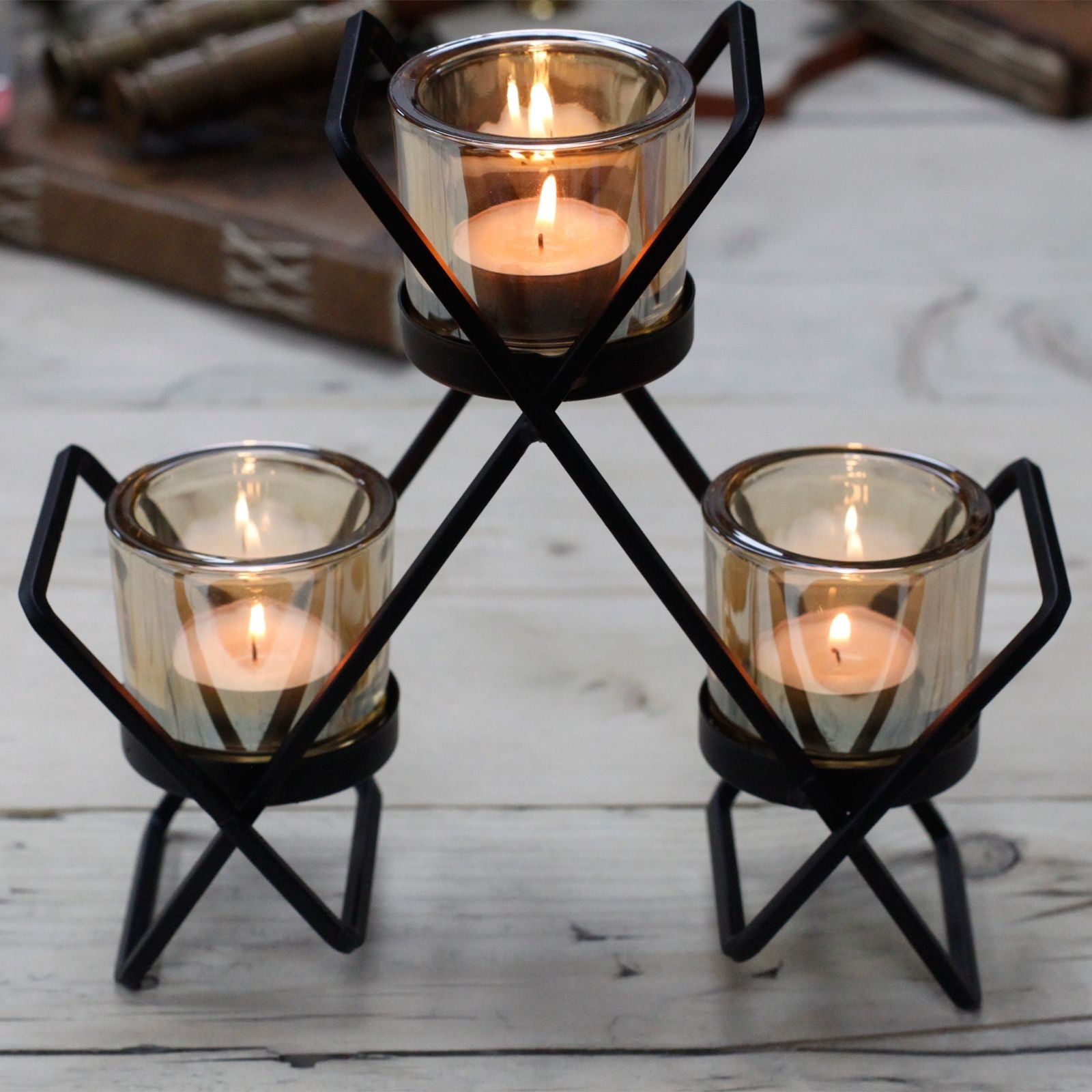 Centrepiece Iron Votive Candle Holder - 3 Cup Triangle - Centerpiece Iron Votive Candle Holders