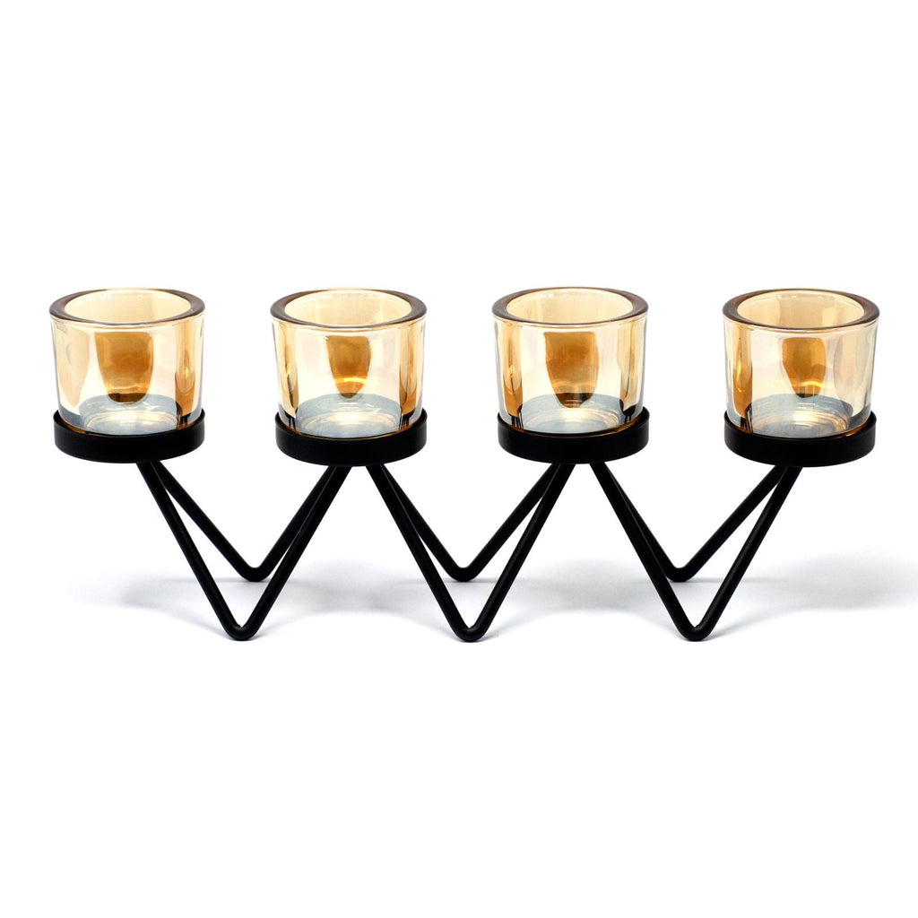 Centrepiece Iron Votive Candle Holder - 4 Cup Zig Zag - Centerpiece Iron Votive Candle Holders