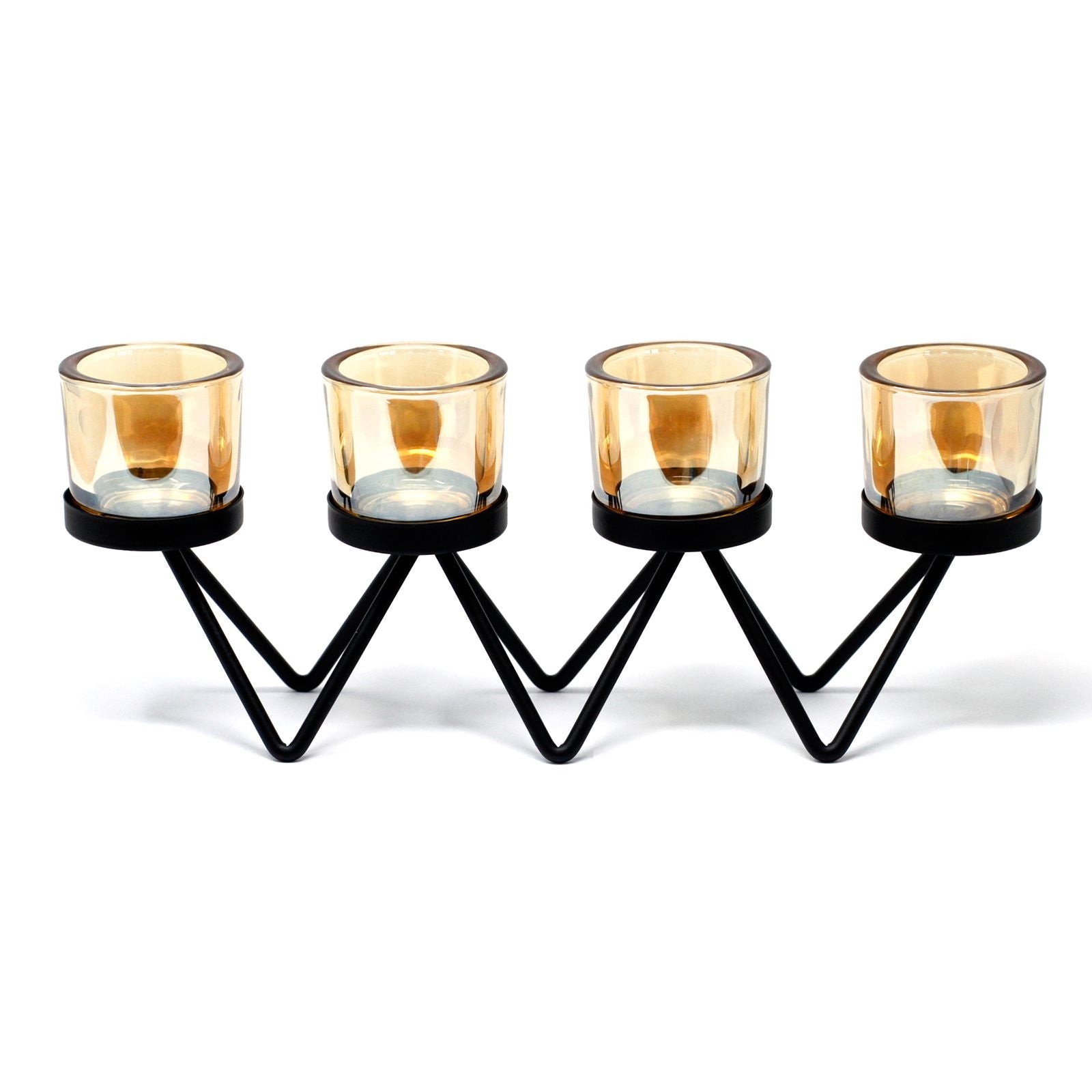 Centrepiece Iron Votive Candle Holder - 4 Cup Zig Zag - Centerpiece Iron Votive Candle Holders