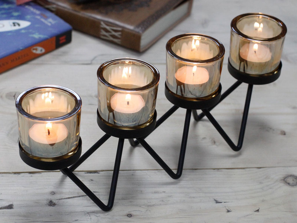 Centrepiece Iron Votive Candle Holder - 4 Cup Zig Zag - Centerpiece Iron Votive Candle Holders