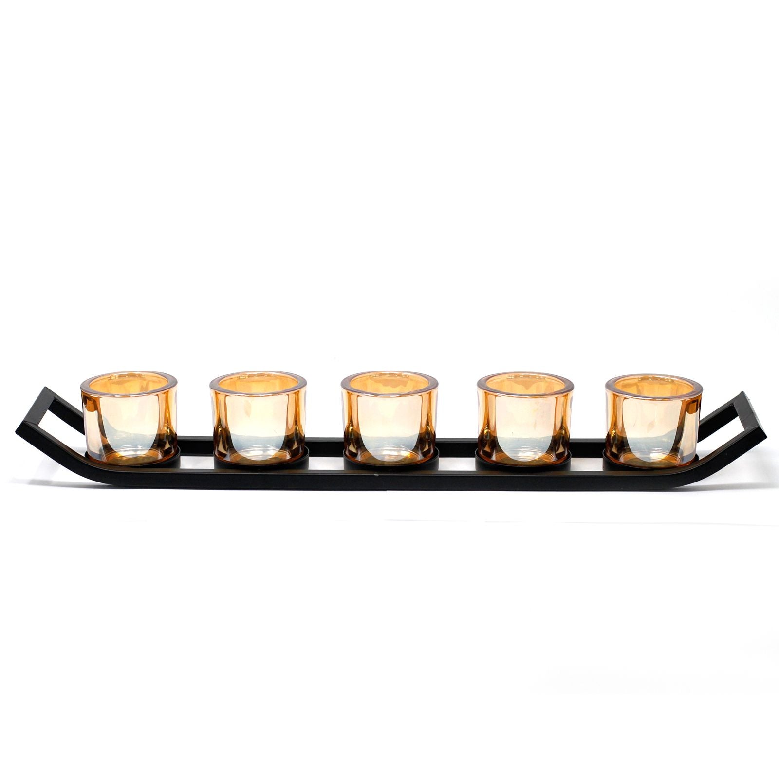 Centrepiece Iron Votive Candle Holder - 5 Cup Ledge - Centerpiece Iron Votive Candle Holders