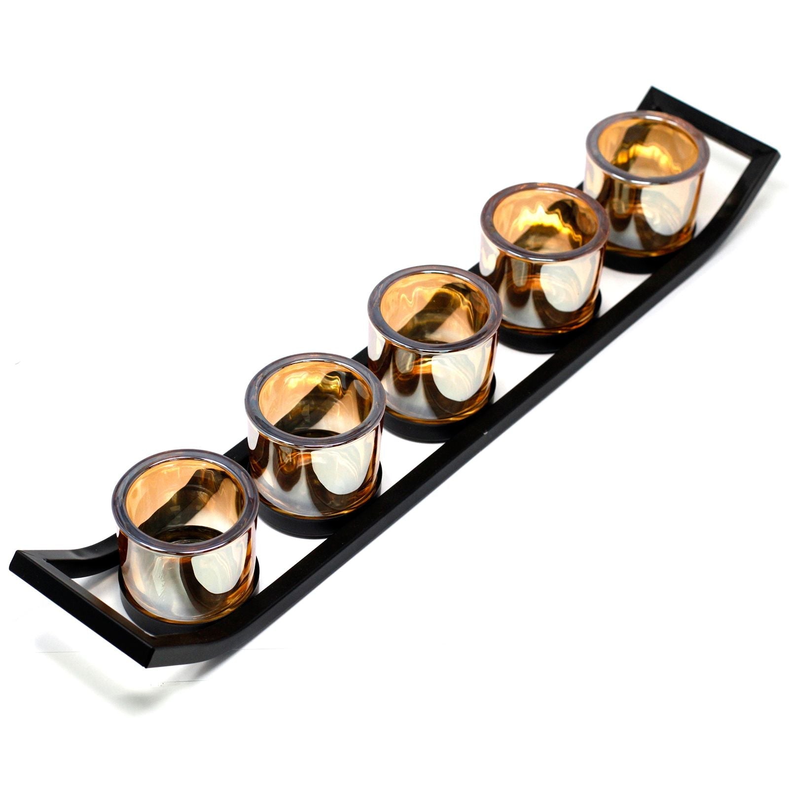 Centrepiece Iron Votive Candle Holder - 5 Cup Ledge - Centerpiece Iron Votive Candle Holders