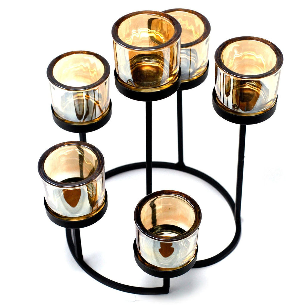 Centrepiece Iron Votive Candle Holder - 6 Cup Circule Tree - Centerpiece Iron Votive Candle Holders