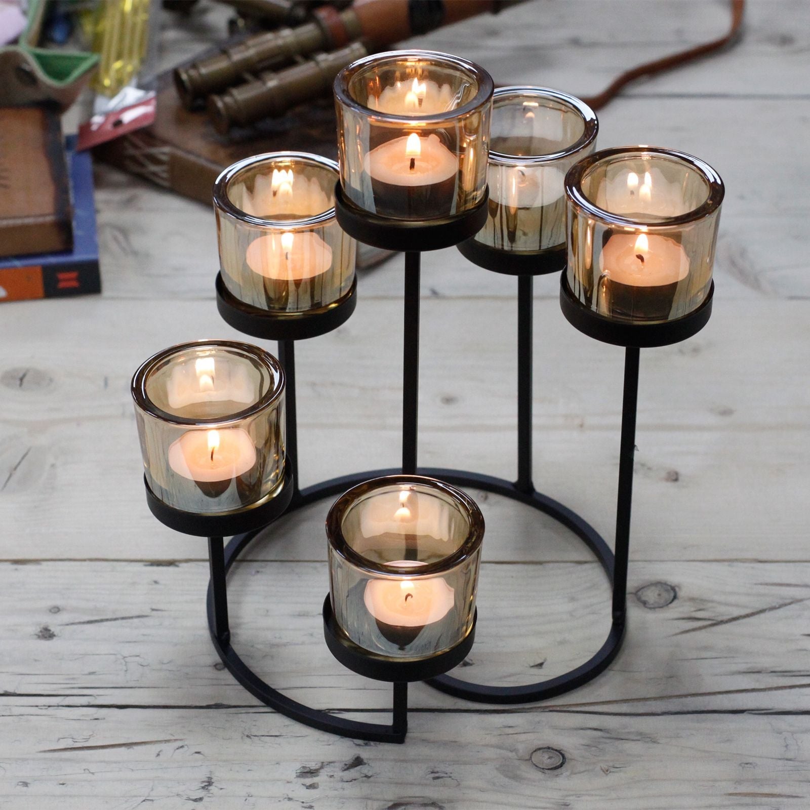 Centrepiece Iron Votive Candle Holder - 6 Cup Circule Tree - Centerpiece Iron Votive Candle Holders
