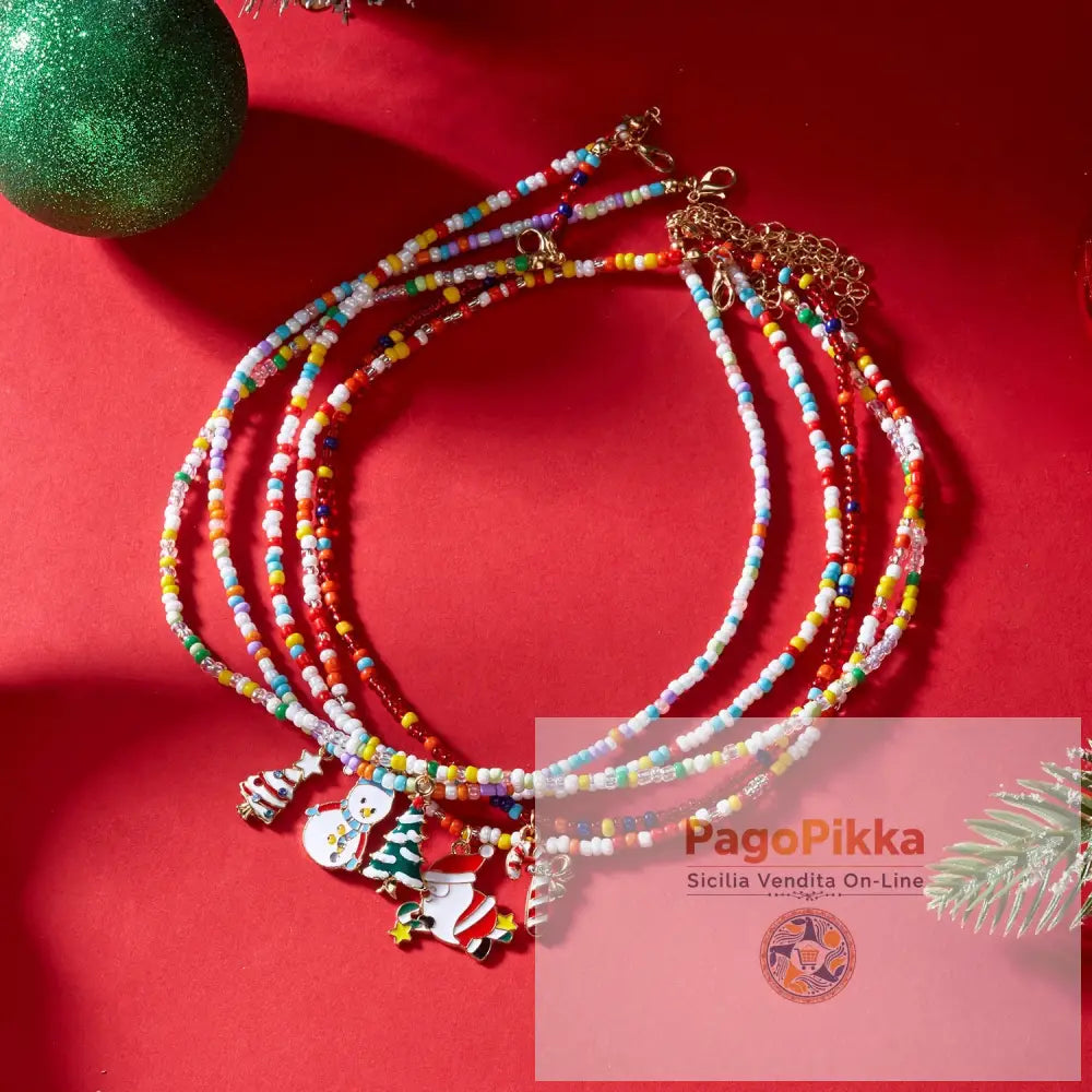 Christmas Cartoon Santa Bell Snowman Snowflake Pendant Colorful Seed Bead Necklace for Women - Christmas Necklace