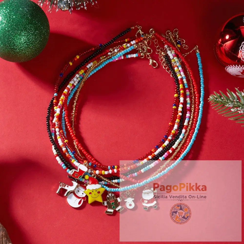 Christmas Cartoon Santa Bell Snowman Snowflake Pendant Colorful Seed Bead Necklace for Women - Christmas Necklace