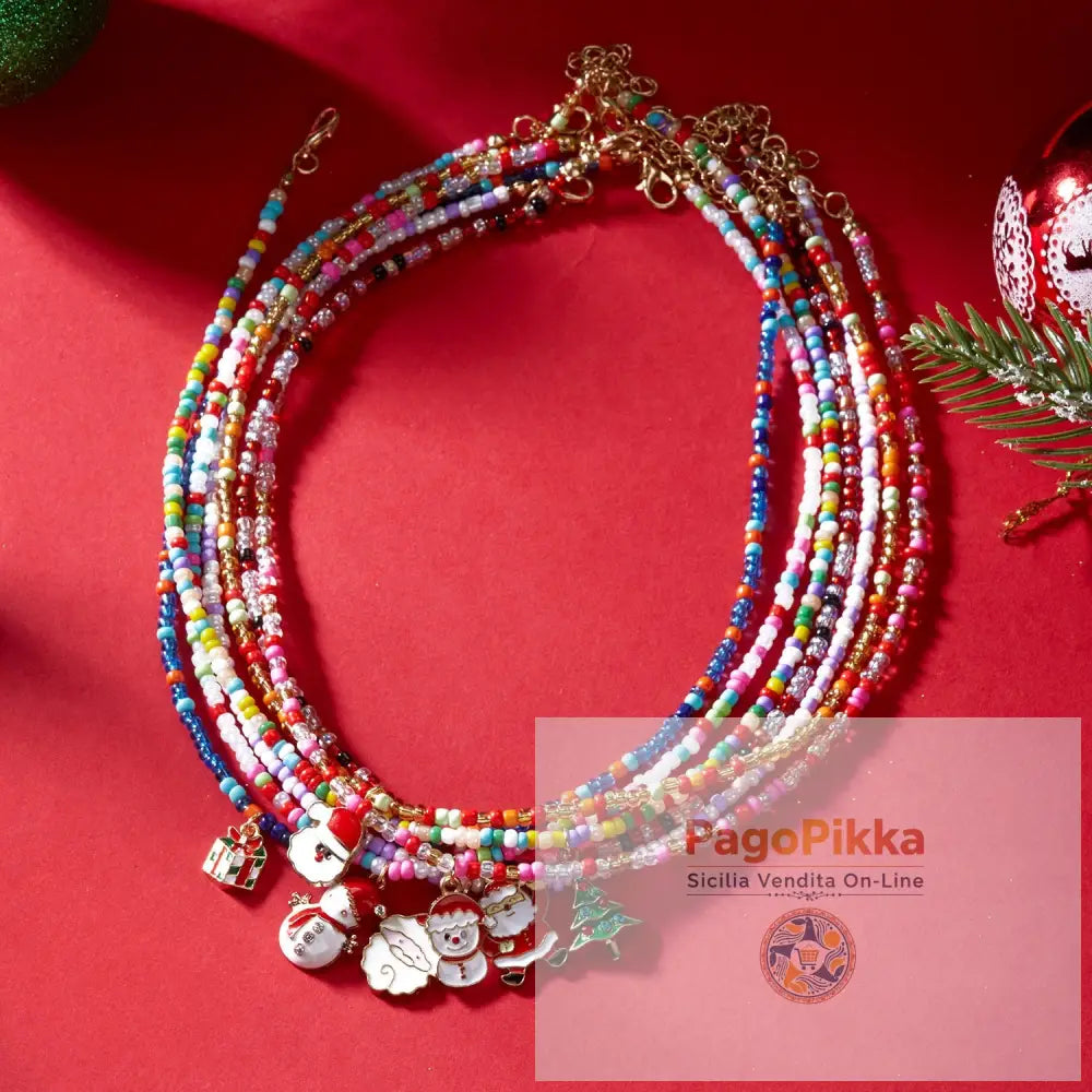 Christmas Cartoon Santa Bell Snowman Snowflake Pendant Colorful Seed Bead Necklace for Women - Christmas Necklace