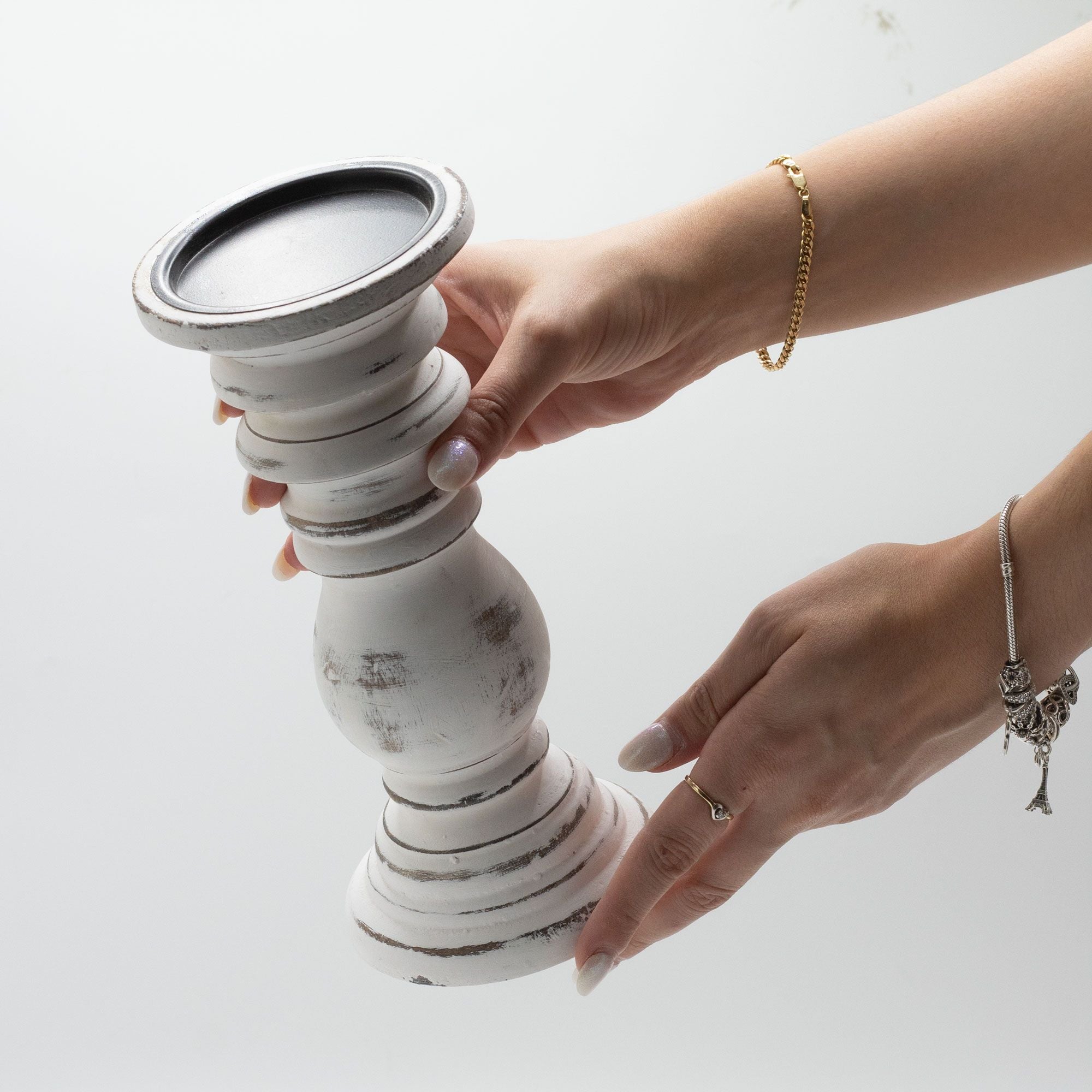 Classic Candle Stand - Whitewash - 23x10cm - Small - Wooden Candle Holders