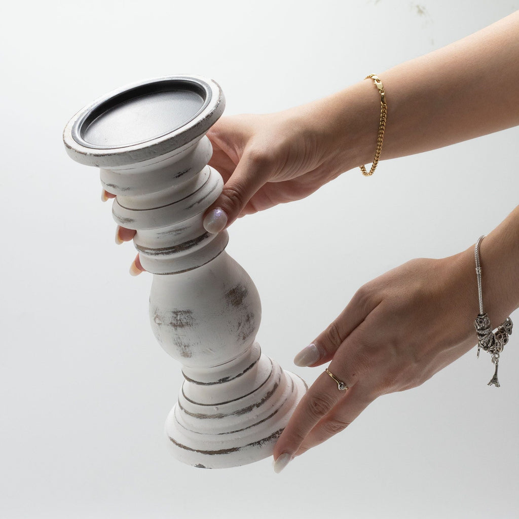 Classic Candle Stand - Whitewash - 23x10cm - Small - Wooden Candle Holders