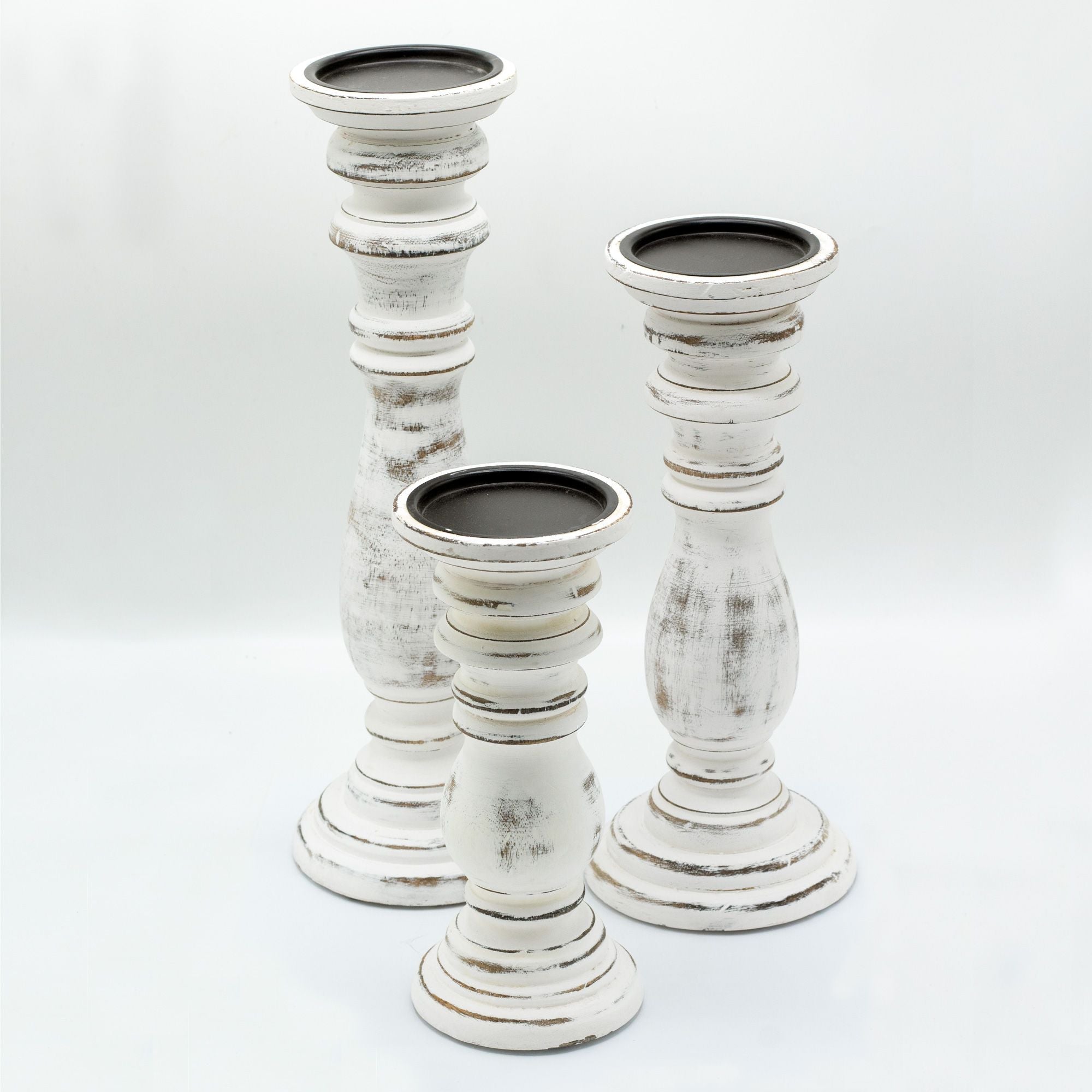 Classic Candle Stand - Whitewash - 30x10cm - Medium - Wooden Candle Holders