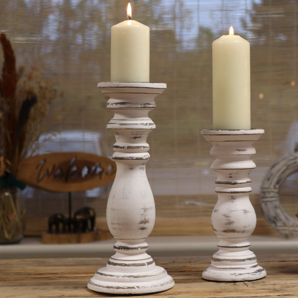 Classic Candle Stand - Whitewash - 30x10cm - Medium - Wooden Candle Holders