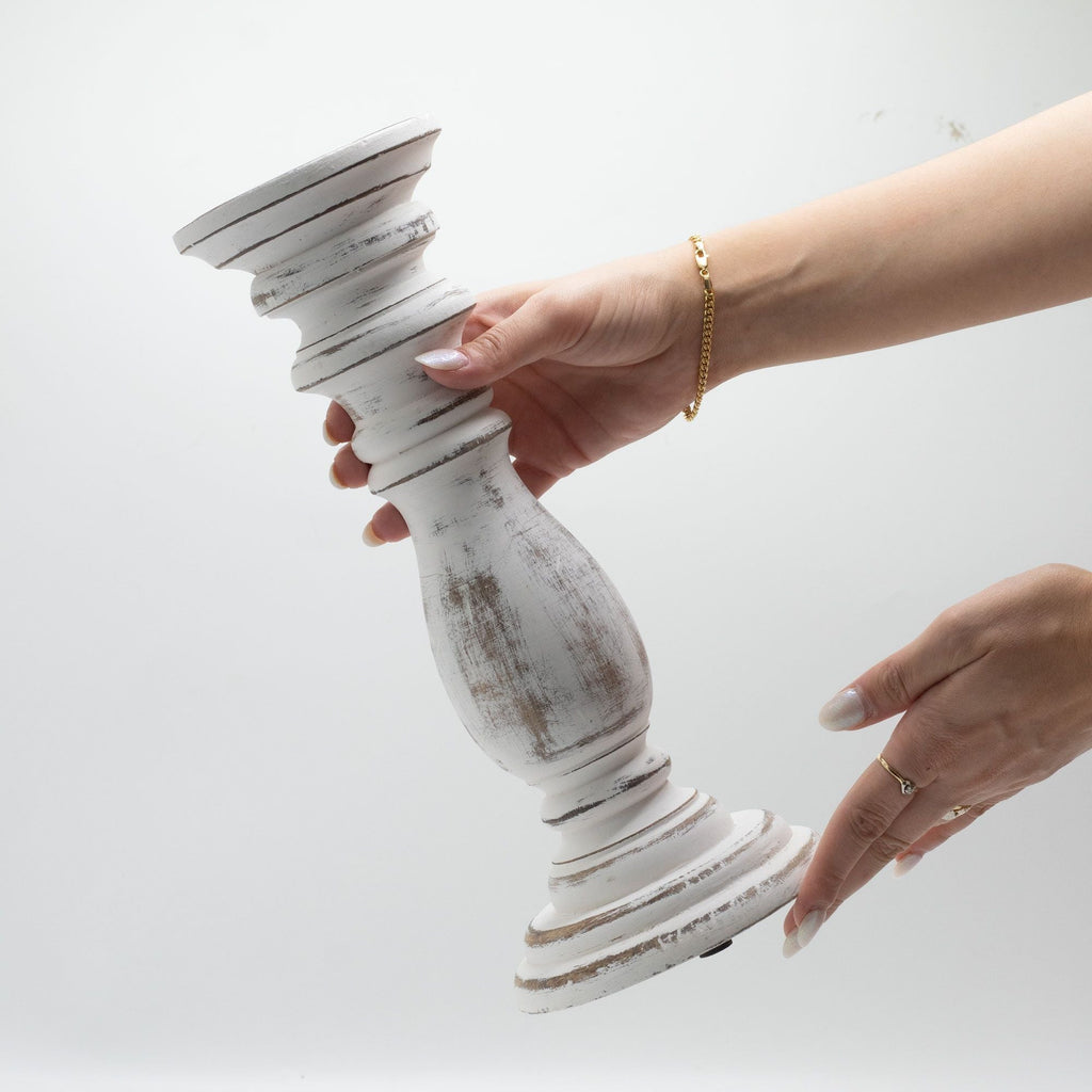 Classic Candle Stand - Whitewash - 30x10cm - Medium - Wooden Candle Holders