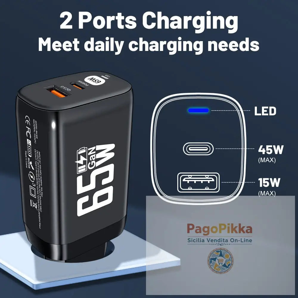 Computer laptop adapter GaN GaN PD65W fast charging head QC3.0 charger