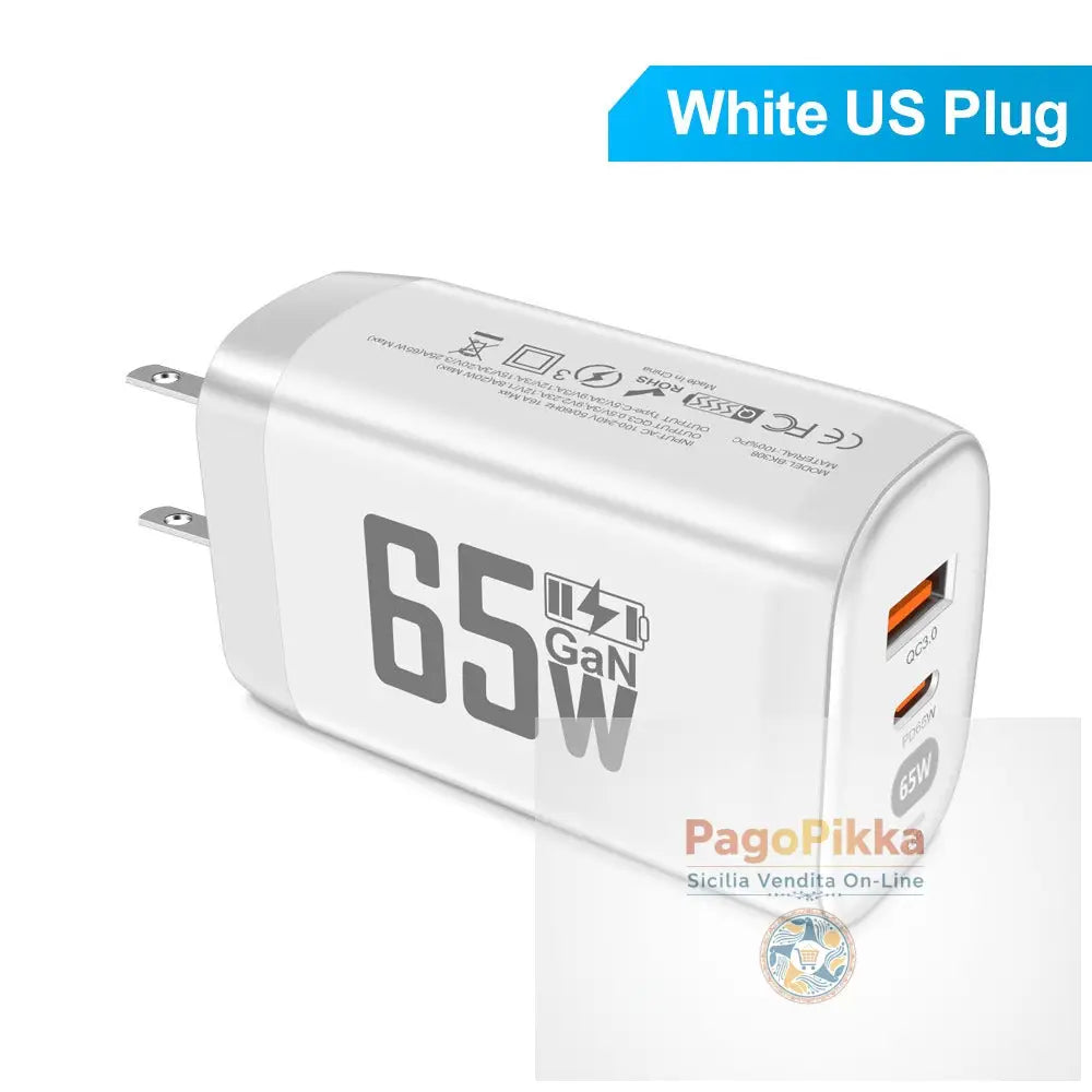 Computer laptop adapter GaN GaN PD65W fast charging head QC3.0 charger - US-White