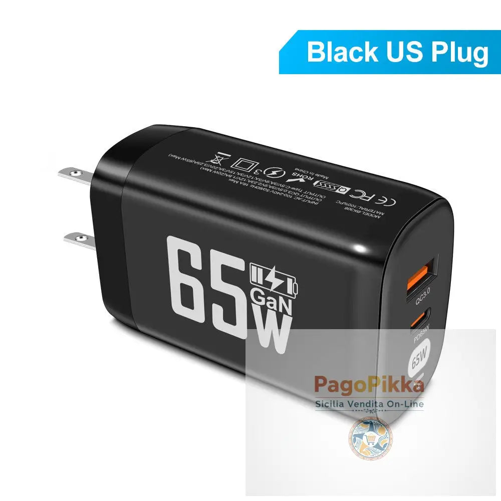 Computer laptop adapter GaN GaN PD65W fast charging head QC3.0 charger - US-Black