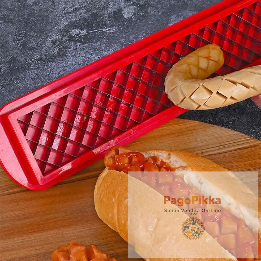 Cross - Groove Sausage & Hot Dog Slicer: Mesh di precisione accessorio ideale per la cucina. - red