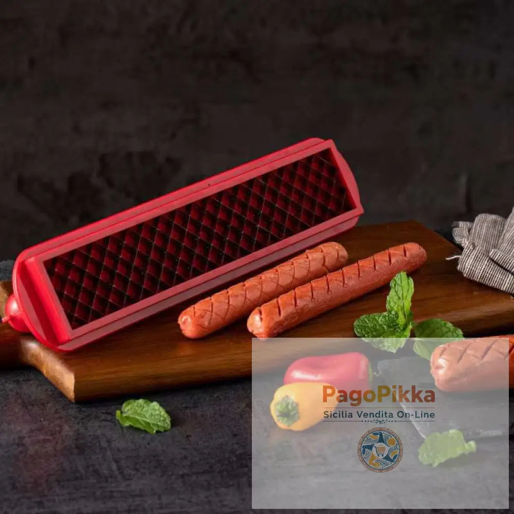 Cross - Groove Sausage & Hot Dog Slicer: Mesh di precisione accessorio ideale per la cucina. - red