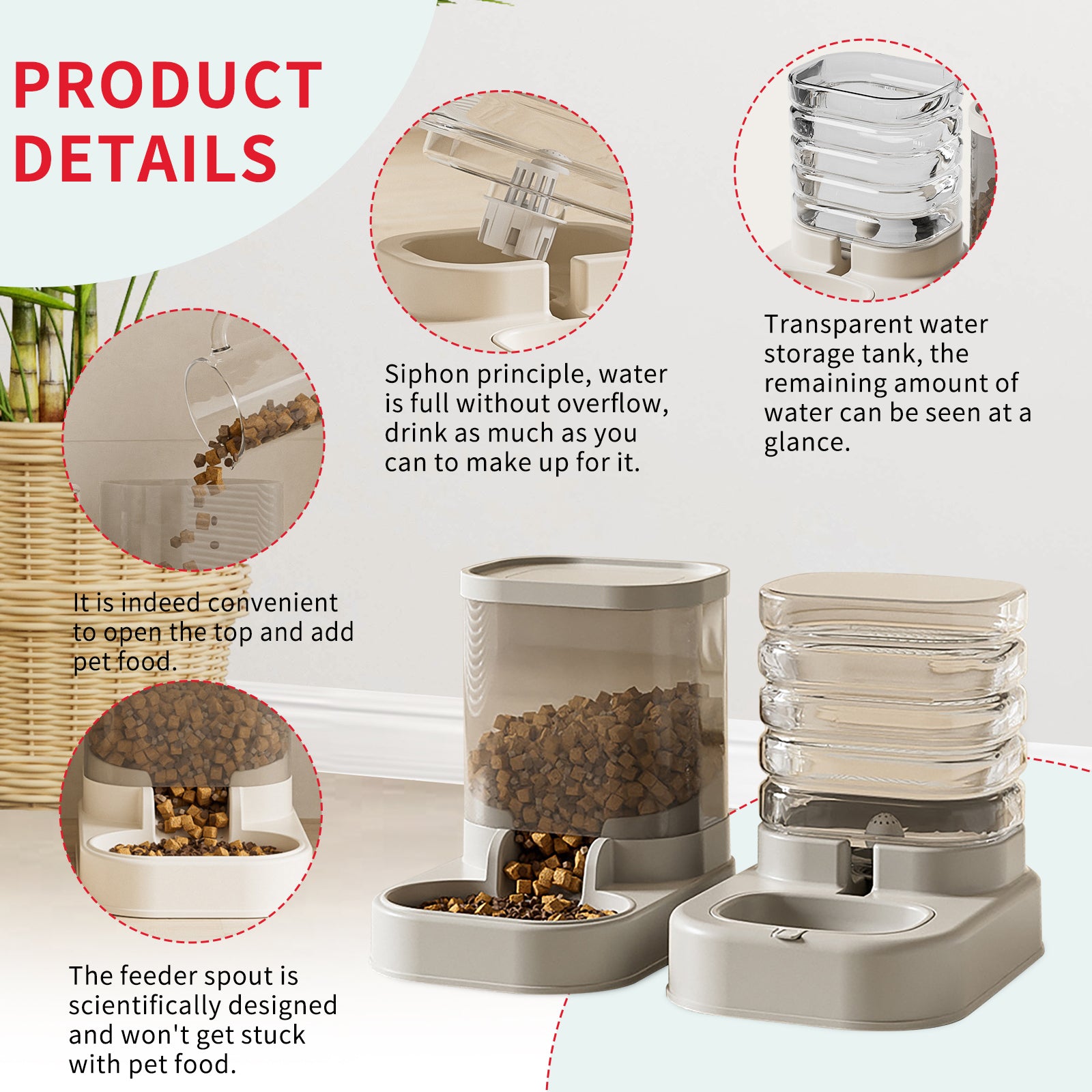 Dispenser Cibo e Acqua per Animali Separabile - Distributore Automatico Grande Capacità