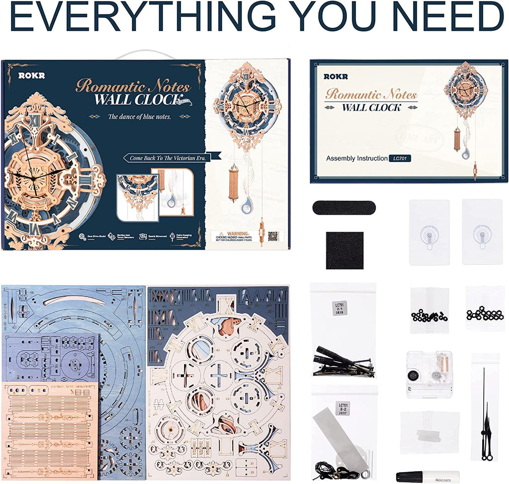 Robotime ROKR Orologio da Parete Note Romantiche LC701 - Puzzle 3D Legno Musicale