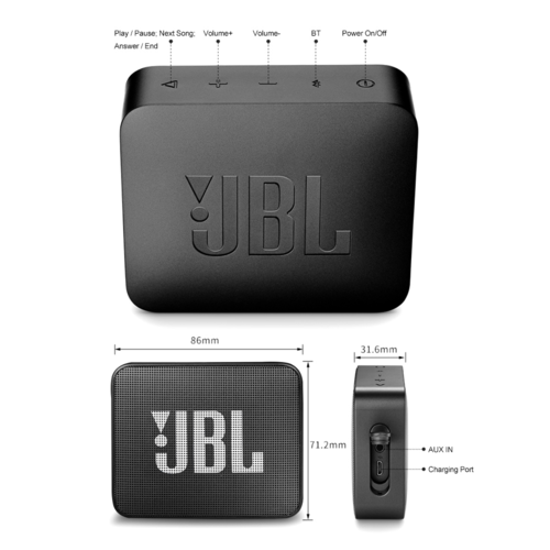 Altoparlante Bluetooth Wireless JBL GO 2 Impermeabile IPX7 per Esterni  -- IPX7 Waterproof JBL GO 2 Wireless Bluetooth Speaker for Outdoor