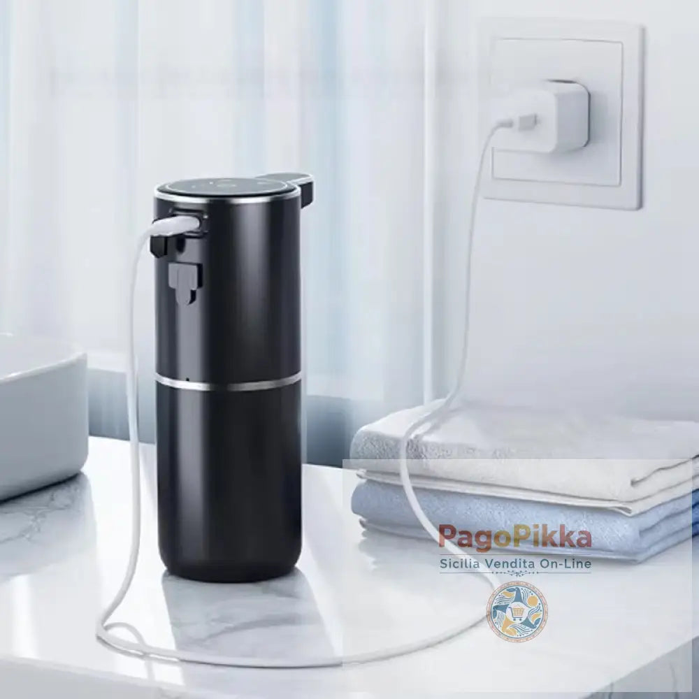 Dispenser di sapone sensore senza contatto per bagno e cucina. Offre modalità schiuma e liquido.