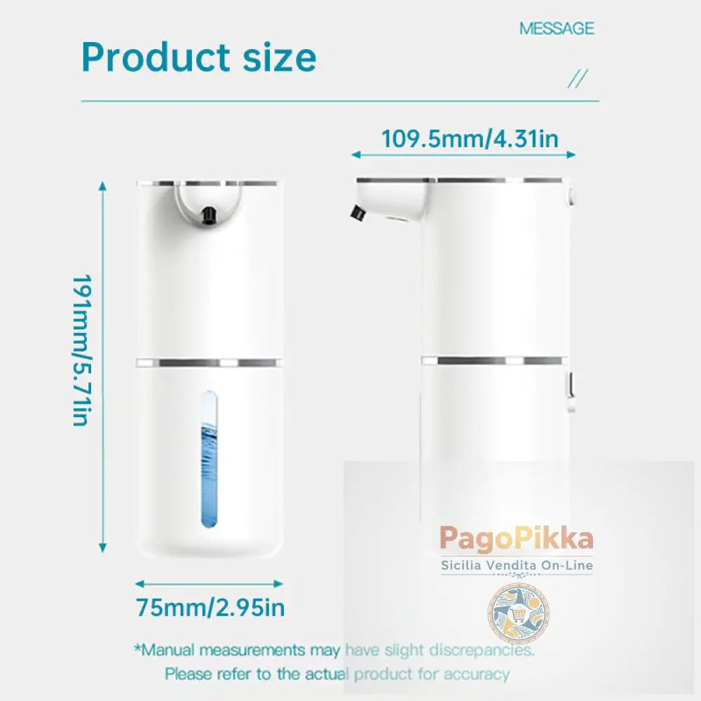 Dispenser di sapone sensore senza contatto per bagno e cucina. Offre modalità schiuma e liquido.