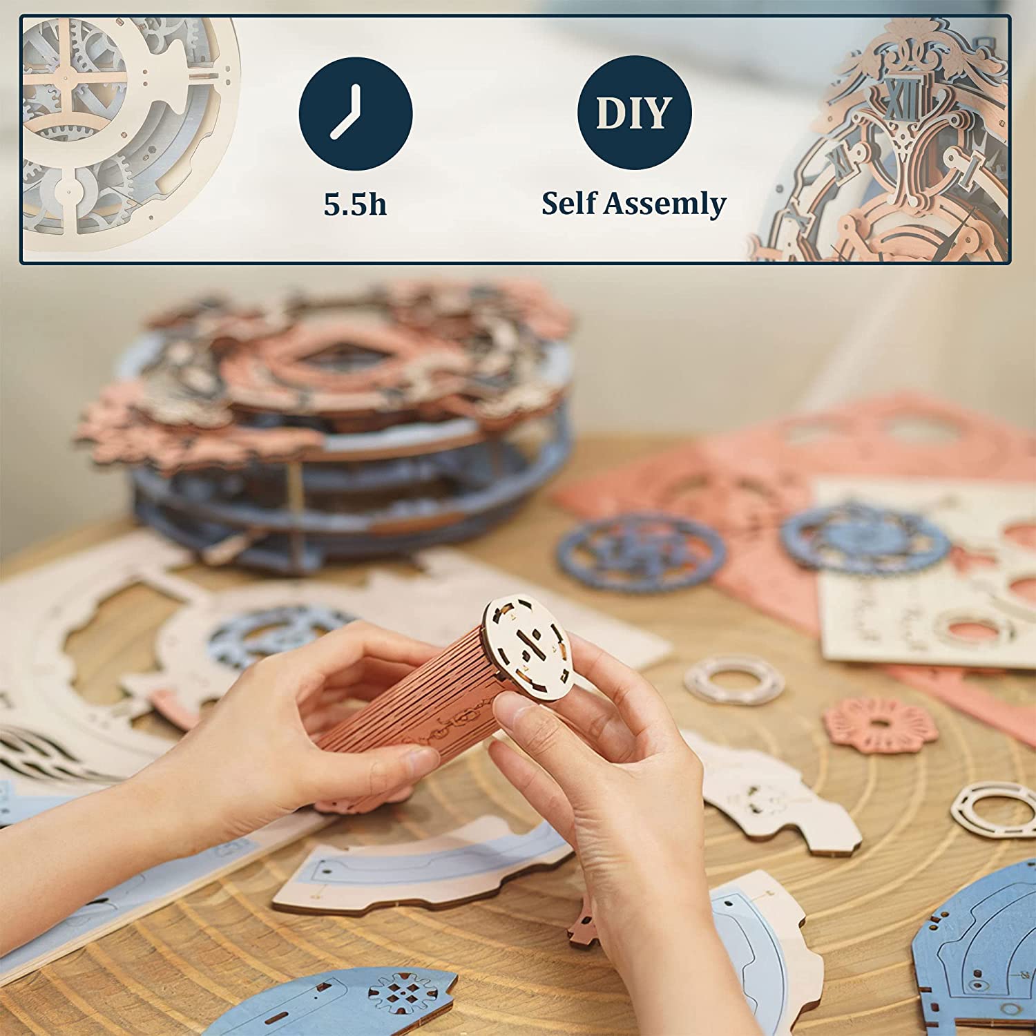 Robotime ROKR Orologio da Parete Note Romantiche LC701 - Puzzle 3D Legno Musicale