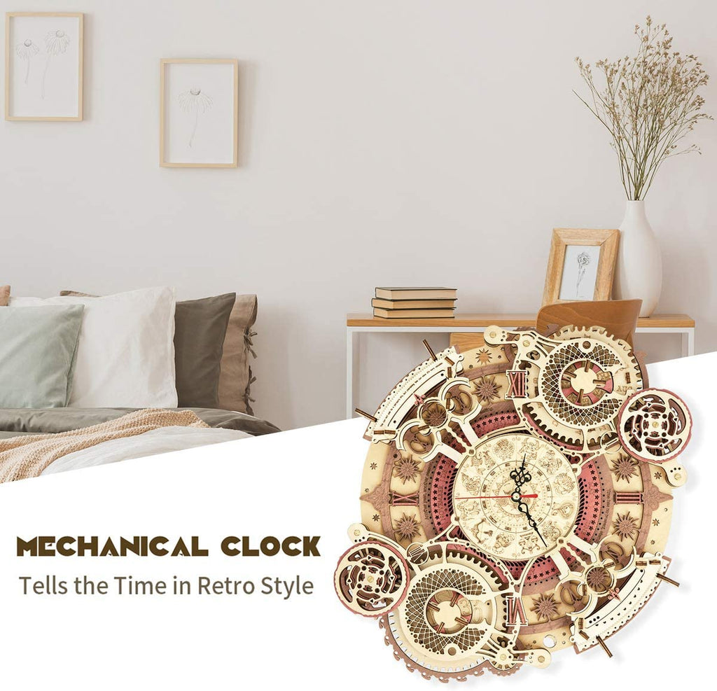 Robotime ROKR Orologio da Parete Zodiaco 3D in Legno - Puzzle Meccanico Decorativo