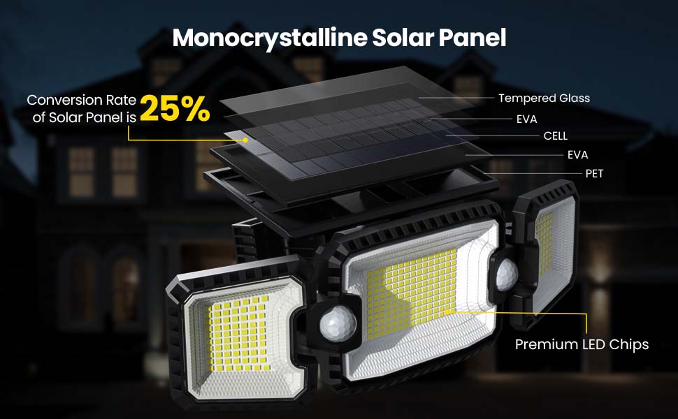 1 pz 305 LED luce solare per esterni, luce di inondazione con sensore di movimento PIR a doppia induzione, lampada da parete a energia solare