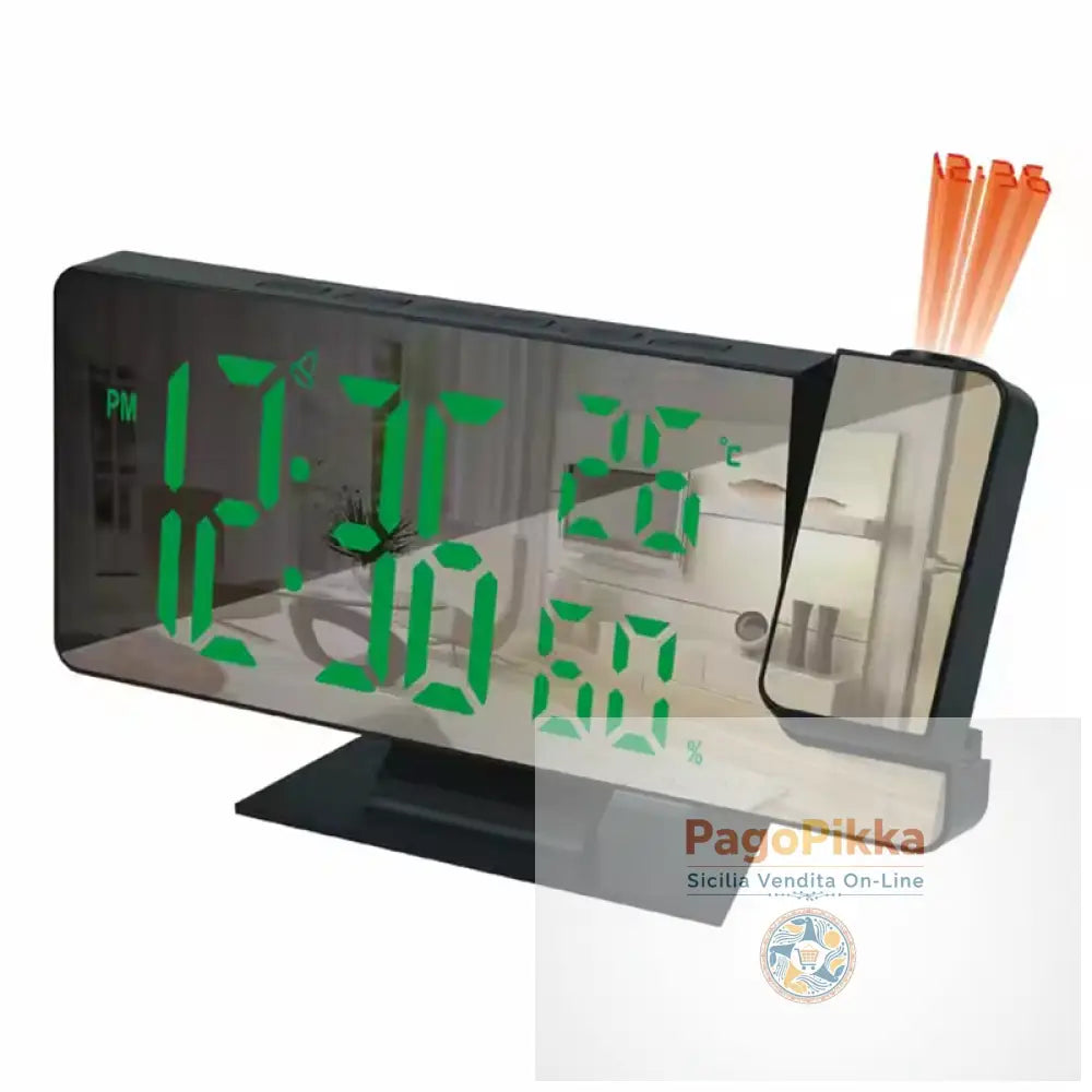 Home LED Projection Alarm Clock - Time Temp Display Backlight Snooze - Green