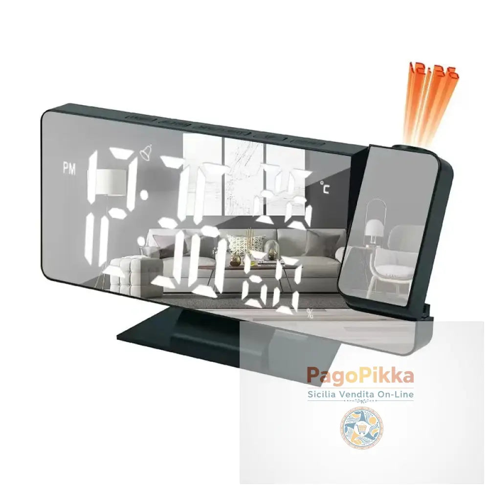 Home LED Projection Alarm Clock - Time Temp Display Backlight Snooze - White