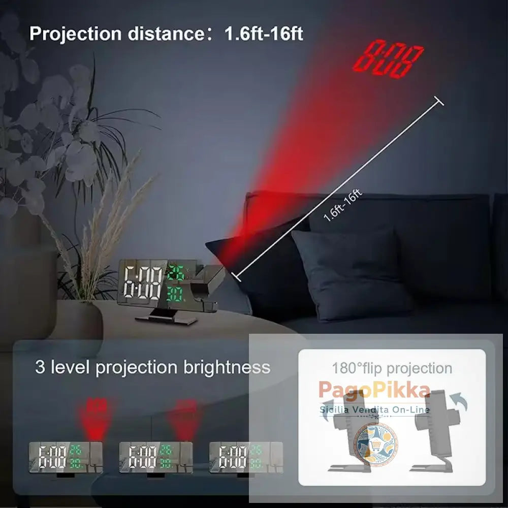 Home LED Projection Alarm Clock - Time Temp Display Backlight Snooze
