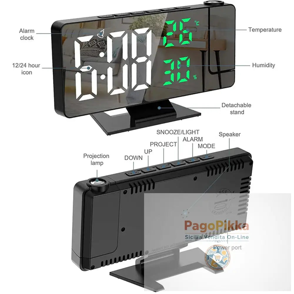 Home LED Projection Alarm Clock - Time Temp Display Backlight Snooze