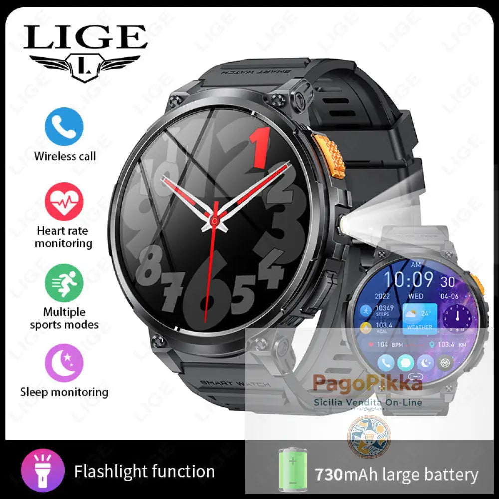 K66 Outdoor Sports with Flashlight Smart Watch for Men - Black Silicone Strap Style