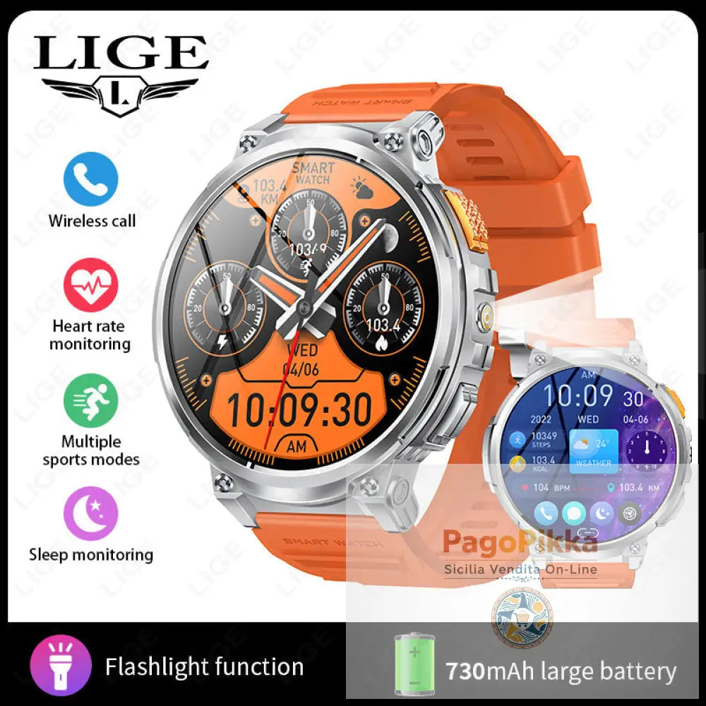 K66 Outdoor Sports with Flashlight Smart Watch for Men - Orange Silicone Strap Style