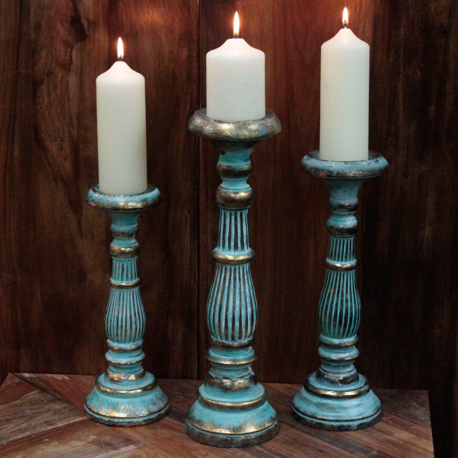 Large Candle Stand - Turquois Gold - Vintage Candle Stands
