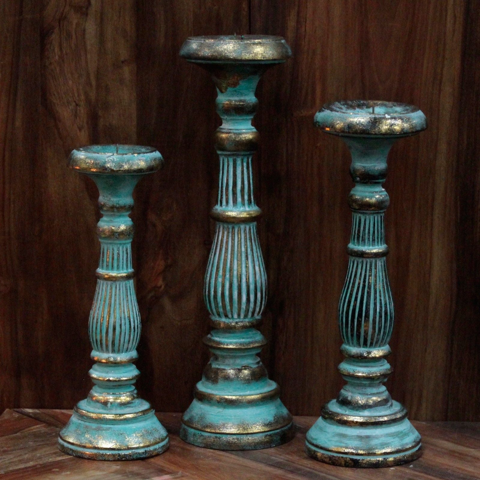 Large Candle Stand - Turquois Gold - Vintage Candle Stands